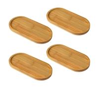 USHXVG 4 Pieces Wooden Tray Set - Decorative Oval Trays for Dining Table, Coffee, and Home Decoration With Wooden Coasters