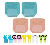 USHXVG 4 Square Muffin Boxes, 1 Portion With 10 Fruit Forks, Lunch Box Accessories, Lunch Box Accessories, Lunch Box Divider Box, Lunch Cake Box, Kitchen Lunch Baking Cup