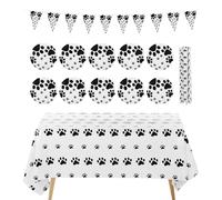USHXVG 46-Piece Dog Paw Print Party Decoration Set, Black and White, Paper Material, Party Decorations