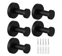 USHXVG 5 Black Cylindrical Hooks, Stainless Steel Wall Hooks with Expansion Screws, Multifunctional for Bedroom & Bathroom