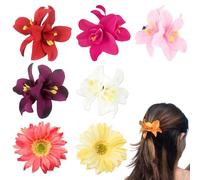USHXVG 5pcs Double Orchid & 2pcs Sunflower Hair Clips, Metal & Silk Flower Hair Accessories, Unisex Adults, White, Red, Pink, Rose, Purple, Yellow, 7cm, 60g