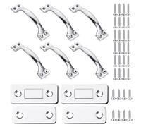USHXVG 6 Pieces of Door Handles, 2 Pairs of Magnetic Door Catches, Stainless Steel Door Handles, Curved Handles, Wooden Door Handles, Tool Box Handles, Drawer Pull Rods