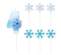 USHXVG 6 Pieces Of Snowflake Placards, 1 Piece Of Digital 4 Candles, Ice And Snow Theme Decoration, Cake Decoration Placards, Birthday Party Decoration Supplies.