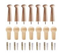 USHXVG 7 Pieces of Wooden Round Head Short Hooks, 7 Pieces of Wooden Long Hooks, Coat Hooks with Screws, Wall Key Hooks, Storage Hooks Behind The Door, Suitable for Entrance, Kitchen, Bathroom