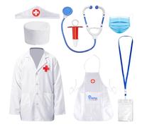 USHXVG 8-Piece Children'S Doctor Suit, Little Doctor Costume, Doctor Role Dress Up Set, Doctor White Coat, Nurse Cap, Children'S Medical Toys, Suitable For Playing The Role Of A Doctor