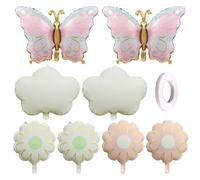USHXVG 8 Pieces Of Cute Inflatable Balloons, 1 Roll Of Balloon Decoration Ribbon, Butterfly Cloud Aluminum Film, Birthday Decoration Balloons, Children'S Party Supplies.