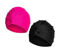 USHXVG Pack Of 2 Pleated Swimming Cap, Double Layer, Ear Protection, Bandana, Solid Color, Women's, Polyester, Adults, Black