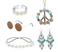 USHXVG Set of 6 Hippie Accessories, 60s-70s Hippie Women's Clothing, Bohemian Women's Accessories, Colorful Fashion Accessories for Carnivals, Music Festivals and Parties