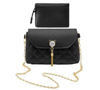 USHXVG Women's Classic Black One Size Cute and Stylish Cat Magnetic Buckle Chain Messenger Handbag, Zipper Wallet