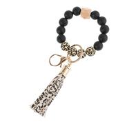 USHXVG Wristlet Keychain With Silicone Beads, Leopard Print Tassel, Fashion Women's Boho Style