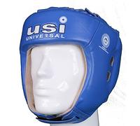 USI UNIVERSAL THE UNBEATABLE Boxing Headguard, 615CG Amateur Contest Headguard, Hide Leather, Multiple Layers of Padding for Greater Shock Absorbing Adjustable Web Closure & Strap(Size M, Blue)
