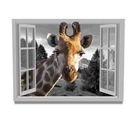 USIXA Giraffe Canvas Wall Art for Bathroom Decor Picture of Animal Portrait from Prints Artwork for Home Living Room Bedroom Decoration 12x16inch Grey Window Painting with Frame Ready to Hang