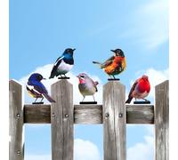 USJOK 5PCS Metal Birds Garden Ornaments Double Sides Fence Decor 2D Color Painted Bird Decorations Outdoor Garden Natural Vivid Bird Sculptures for Outdoor Fences, Patio, Garden and Bird Lovers