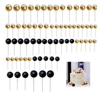 Uskerb 66 PCS Ball Cake Decorations - Black and Gold | Cake Topper Decorations for Wedding, Party, Birthday | Includes Various Sizes | Perfect for Cupcake Toppers & Cake Decorating