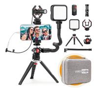 USKEYVISION Smartphone Video Vlogging Kit with Video Microphone, LED Light, Adjustable Grip, Metal Tripod for iPhone 15/14/13 Pro Max & Smartphones,Video Recording for YouTube,TikTok(V-Master)