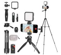 USKEYVISION Upgraded Vlogging Kit w/Wireless Lavalier Microphone,YouTube Kit for iPhone and Smartphone w/59” Retractable Tripod,Automatic Switch Phone Clamp,Content Creator Kit for TikTok(Vlog K5)