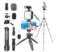 USKEYVISION Vlogging Kit for iPhone Youtuber Kit Content Creator Kit for Smartphone with 59'' Extendable Fullsize Tripod,Tricolor LED Light,Shotgun Mic for iPhone 15/14/13 Mini/Pro/Max(Vlog K4)