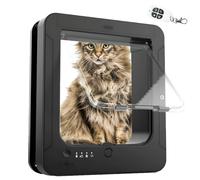 Usknxiu Deluxe Mart Microchip Cat Door with 2 Collars & Remote, 4-Way Locking M, Silent Flip Design for Small Pets, Durable ABS Fe Easy Installat Indoor Outdoor Use