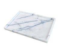 Usknxiu Travertine Stone Serving Tray, Natural Beige Marble Catch All for Coffee Table, Bathroom Vanity Organizer, 12x8 Inch with Non-Slip Pads, Elegant Decor Accessory