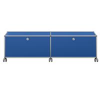 USM Haller Lowboard on castors with 2 folding doors Enzian blue - QS M61 5010