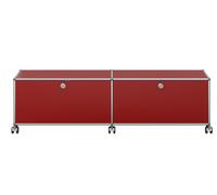 USM Haller Lowboard on castors with 2 folding doors Rubin red - QS M61 ROT