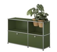 USM Haller Sideboard with Folding doors and Plant insert Olive green - USM QS M57 36