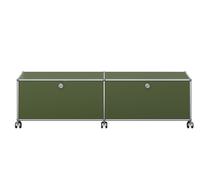 USM Haller TV/Hi-Fi Lowboard M61 on casters with 2 hinged doors Olive Green - USM HALLER QS M61 36