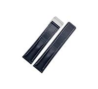 UsmAsk 22/24mm Fit For Breitling Strap Italy Genuine Leather Watch Band fit for Premier B01 Colt Chronograph Avenger AVIATOR 8 316L Buckle (Color : Dark blue, Size : 24mmSilver Buckle)