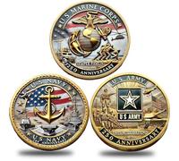 USMC 250th Anniversary Coin Set 1775-2025 - Military Challenge Coins for Army, Navy, Marines - Patriotic Veteran Gift - Engraved Branch Insignia (ABC#)