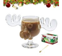 USMEI Christmas Eggnog Moose Mug, Thick Cute Glass Coffee Drink Mug, Xmas Vacation Movie Moose Glass, 240ml Clear Coffee Mugs Gifts for Family Friends Birthday Holiday