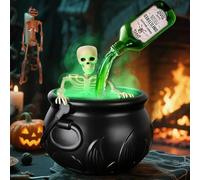 USMEI Witch's Cauldron Large Halloween Witch Cauldron with Mist Fragrance Diffuser with Floating Magic Draught Bottles Decoration for Scary House Indoor Outdoor Home Garden (19.5 cm, with Skull)