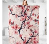 USMEISANSHI Cherry Bloom-Themed Throw Blanket - Plush, Soft, Comfy, Lightweight, Warm, Fuzzy, Anti-Pilling Flannel Blanket for Couch, Sofa, Travel,Office for Cat Lovers 50in×60in