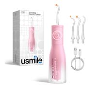 usmile C30 Cordless Water Flosser, 300ml Large Tank, 5 Pressure Levels Deep Clean, S-Shaped Nozzles for Braces & Sensitive Gums, USB-C Rechargeable, IPX7 Waterproof, Portable Travel & Home Use(Pink)