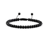 USMJ Adjustable Mini Natural Stone Lava Tiger Eye Beaded Bracelets & Bangle for Women Men Chakra Beads Braided Bracelet Charm Jewelry (Color : Bright Black)