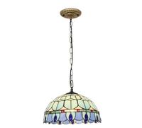 USMJQVZ 11.8" Wide Blue Spliced Glass Pendant Light fixtures Stained Dome Glass Pendant Lighting Vintage Adjustable Height Metal Hanging Lamp for Kitchen Dining Room Bedroom