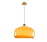 USMJQVZ 15'' Vintage Orange Glass Pendant Light,Gold Copper Pendant Light with Orange Dome Glass Pendant Lamp Shade,Adjustable LED Hanging Lamp for Kitchen Island