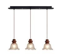 USMJQVZ 3-Light Vintage Glass Pendant Lights for Kitchen Island Farmhouse Adjustable Height Pendant Light Fixtures with Glass Shade, Woodcraft Decoration Hanging Pendant Lighting for Dining Room