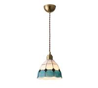 USMJQVZ 6.3" Wide Blue Dome Glass Pendant Light fixtures Stained Dome Glass Ceiling Hanging Lamp Vintage Adjustable Height Metal Hanging Lamp for Kitchen Dining Room Bedroom
