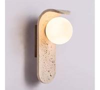 USMJQVZ Natural Retro Travertine Wall Sconce Hardwired Cave Stone Wall Light with Glass Globe G9 Light for Bedside, Hallway, Entryway, Wabi Sabi Japanese Style