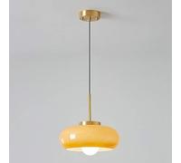 USMJQVZ Orange Glass Pendant Light Modern Brass Pendant Lights Fixtures Mid Century Pendant Lamp With Dome Glass Shade Height Adjustable Ceiling Hanging Lighting