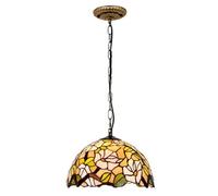 USMJQVZ Retro Dome Glass Pendant Light Fixture 11.8-Inch Stained Flower Glass Pendant Lighting Vintage Retro Brass Hanging Ceiling Light for Kitchen Island Dining Room Bar Hallway Home