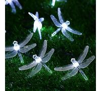 UsmooJoy 20LED Dragonfly Solar String Lights Outdoor Waterproof Hanging Rope Fairy Light,8 Modes Garden Decorative Pathway Light for Patio Yard Fence Wedding Christmas Party (5m 20LED White)