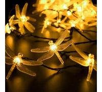 UsmooJoy 20LED Dragonfly Solar String Lights Outdoor Waterproof Hanging Rope Fairy Light,8 Modes Garden Decorative Pathway Light for Patio Yard Fence Wedding Christmas Party (5m 20LED Warm White)