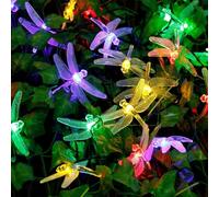UsmooJoy 20LED Dragonfly Solar String Lights Outdoor Waterproof Hanging Rope Fairy Light,8 Modes Garden Decorative Pathway Light for Patio Yard Fence Wedding Christmas Party (5m 20LED Multicolor)