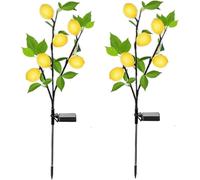 UsmooJoy 2pack Solar Garden Lights Waterproof Solar Flower Tree Light with Realistic Lemon,Outdoor Tree Stake Landscape Lamp for Yard Garden Lawn Pathway Decoration Lighting (Lemon)