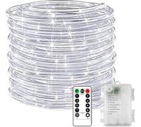 UsmooJoy LED Rope Lights with Remote Battery Operated Waterproof 8Mode Tube Strip Light Copper Wire Fairy String Lights for Garden Yard Party Wedding Christmas Decoration (White, 10m 100LED)
