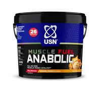 USN Muscle Fuel Anabolic All-In-One Muscle Mass Gainer, Caramel Peanut Flavour - 4kg, 54g Protein Powder, 5g Creatine Powder & 5g BCAA Powder For Maximum Muscle Growth, Post Workout Recovery Drink Mix