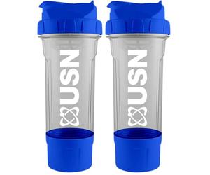USN Tornado Protein Shaker, 750ML Protein Shaker Bottle With Storage Compartment - Easy to Clean With a Leak-Free Design, Rubber (Pack of 2)