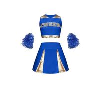 USOHJZ Cheerleading Suit Children child Cute Performance Clothes Holiday Party Sportswear Multi-color Optional With Pom Poms For Party Wear(Blue,9-10Y(140cm))