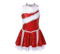 USOHJZ Child Shiny Sequins Cheerleading Uniform Ballet Gymnastics Leotard Dress For Dancing Competiton child Figure Skating For Party Wear(Red,6)